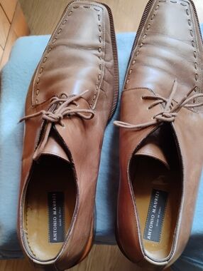 Antonio Maurizi Tan Leather Lace-Up Moc Toe Oxfords
